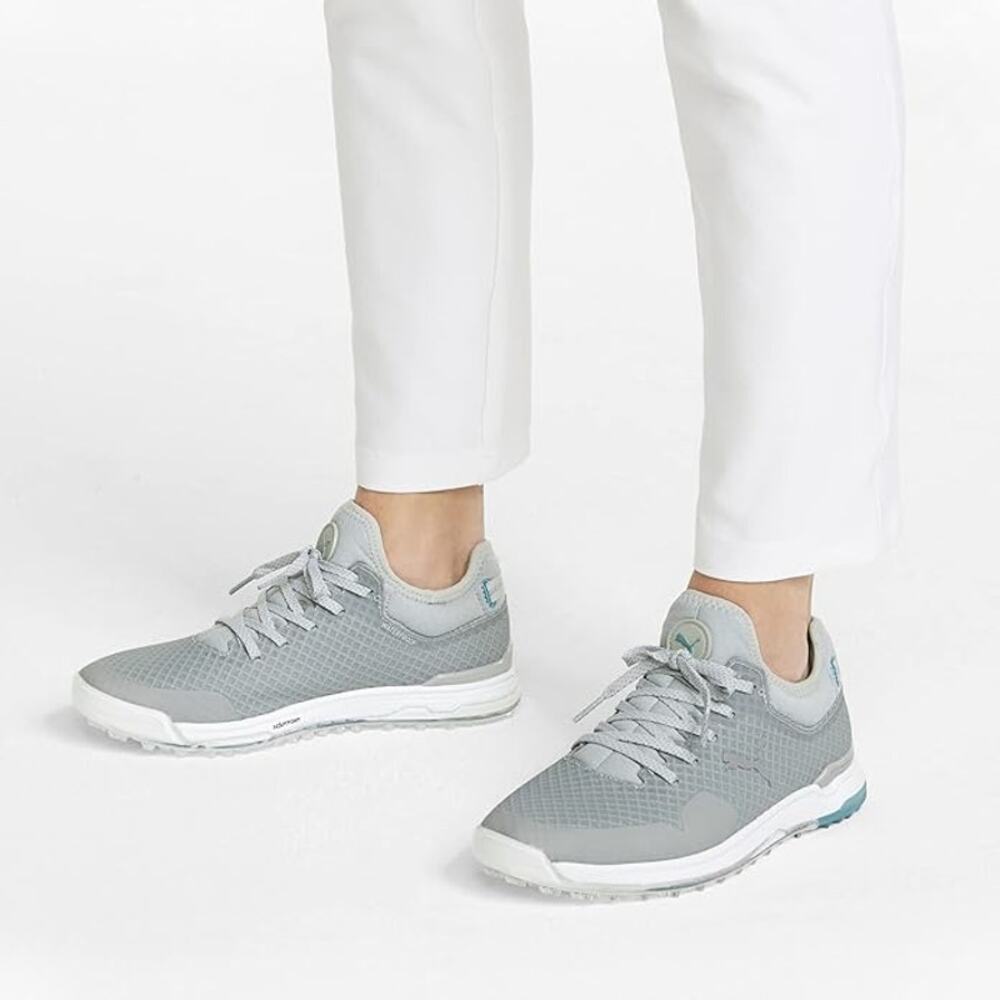 NEW W DEFECT PUMA Women's Proadapt Alphacat Golf Shoe,White/Silver/Pink-SZ 9.5